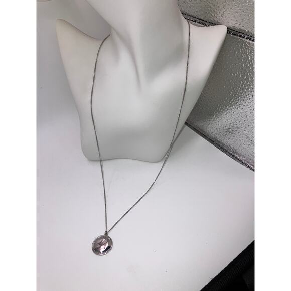 Silver-Tone Hammered Round with Edge Pendant 24.25" Necklace! - Picture 6 of 13